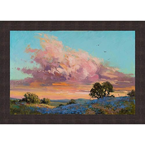 Bluebonnet Country Framed Canvas Wall Art - Texas Wildflower Landscape Painting - Perfect for Living Room, Bedroom & Office Decor