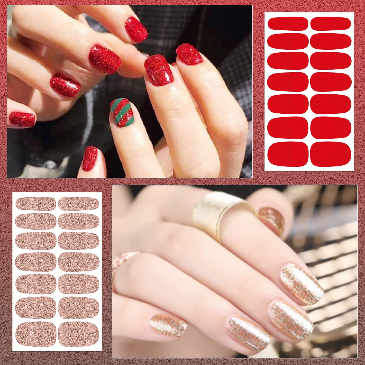 DANNEASY 16 Sheets Self-Adhesive Nail Polish Stickers - Full Nail Wraps Gel Strips for Women & Girls, Includes Nail File & Cuticle Stick (Glitter Series) | Perfect for DIY Manicures, Parties, Gifts & Special Occasions