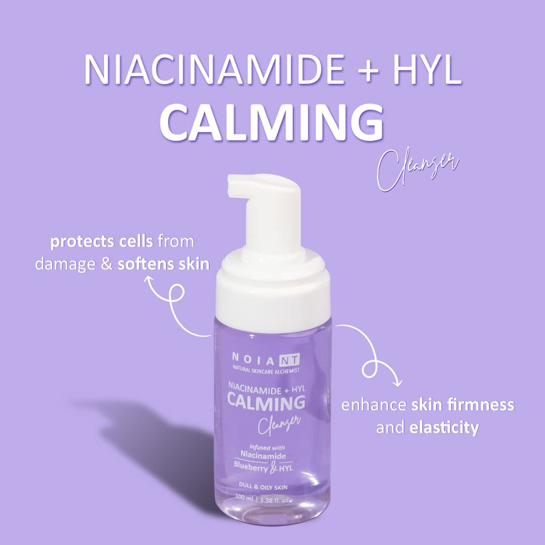 Noiant Hyl Calming Cleanser with Niacinamide & Hyaluronic Acid, Infused with Blueberry Extract | For Dull & Oily Skin | Anti-Aging & Deep Hydration | Acne Control & Wrinkle Reduction | 100ml | Perfect for Daily Skincare Routine & Post-Workout Refreshment