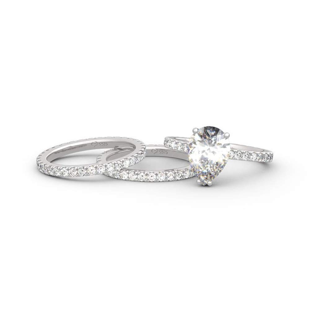 Jeulia 4.7 Carat Pear Cut Cubic Zirconia Wedding Ring Set for Women - 925 Sterling Silver 3PC Engagement, Anniversary & Promise Rings with Side Diamonds | Perfect for Bridal, Proposal & Special Occasions