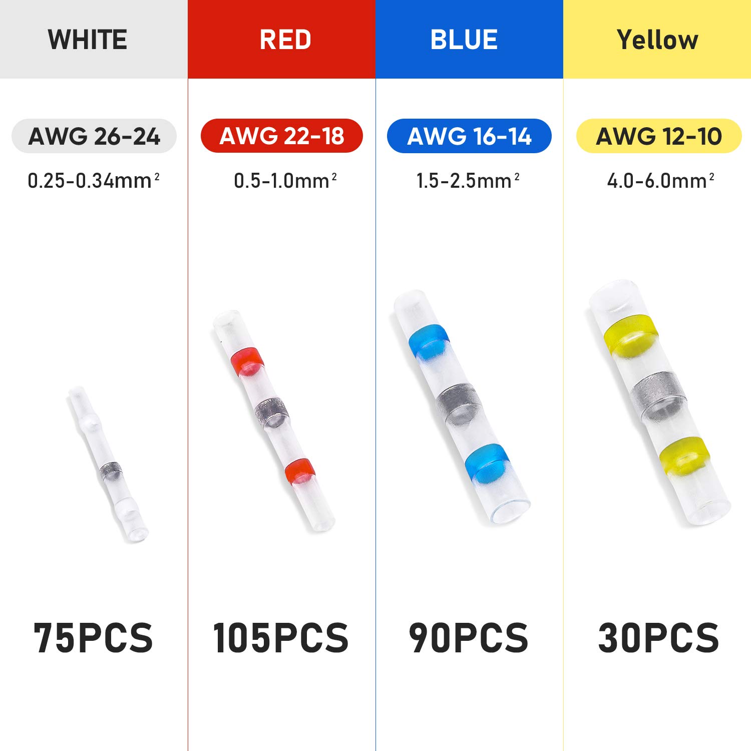 TICONN 300PCS Heat Shrink Solder Seal Wire Connectors - Waterproof Insulated Butt Splice Terminals for Automotive, Marine & Electrical Wiring (300PCS) - Perfect for DIY, Home Repair and Vehicle Maintenance