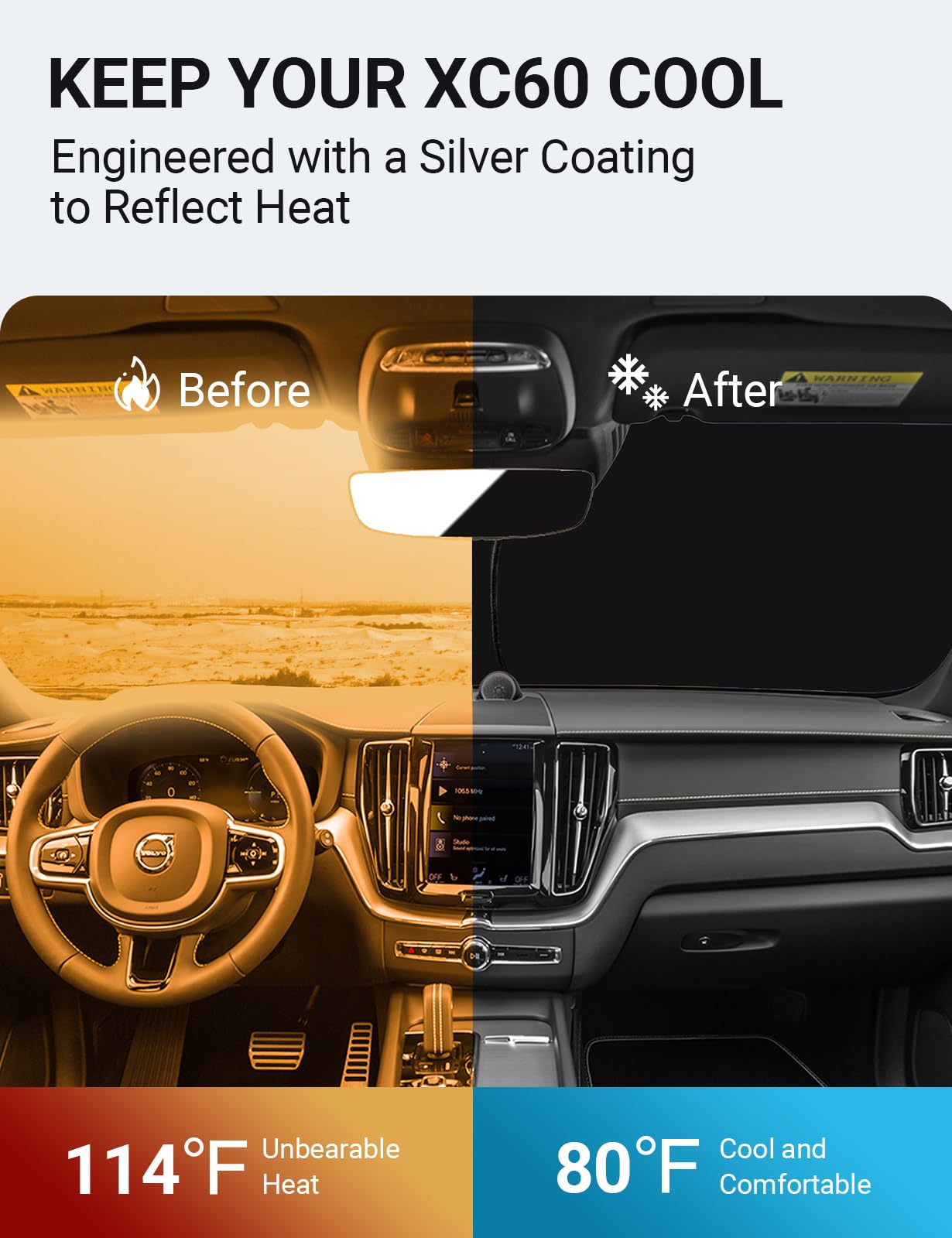 2025 Upgrade Proadsy Custom Fit Front Windshield Sun Shade for Volvo XC60 SUV (2018-2025) - Foldable Sunshade Protector & UV Blocker for Car Interior Protection | Perfect for Summer Parking & Road Trips