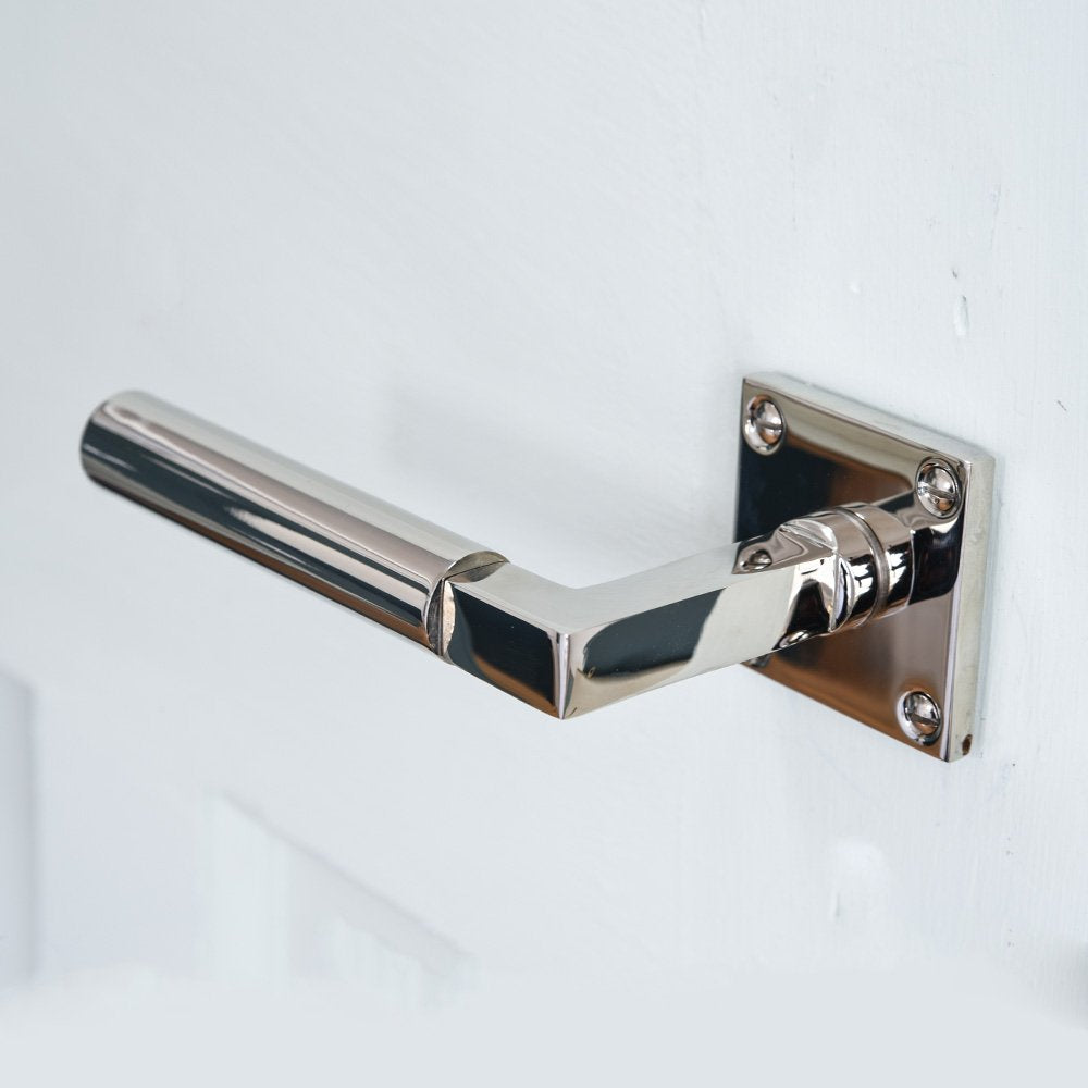 Polished Nickel Gyllyng Lever Door Handles with Square Rose - Modern Interior Door Hardware for Bedroom, Bathroom & Office Installation