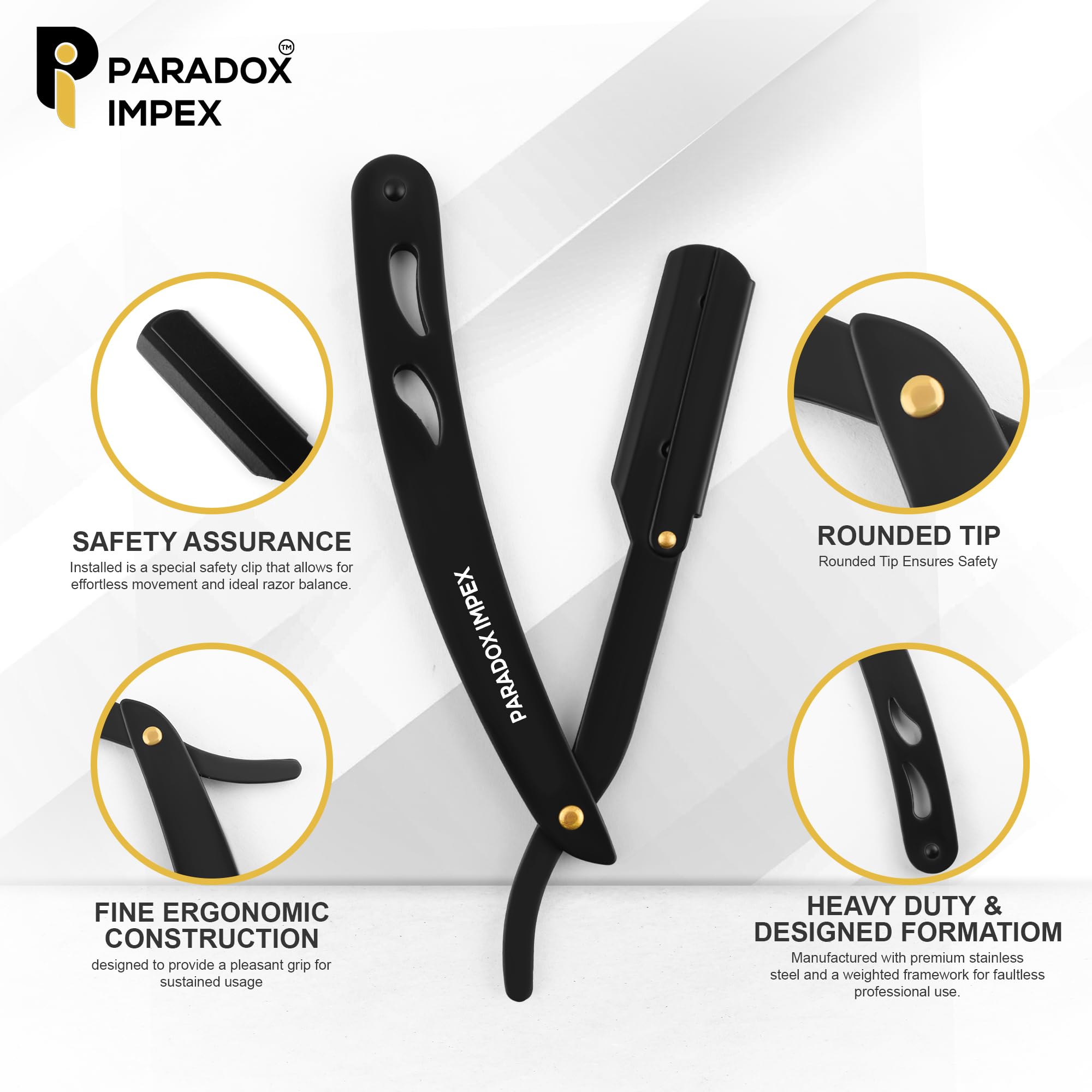 Premium Stainless Steel Straight Razor for Men - Black Barber Razor with 20 Double-Sided Blades & Travel Pouch | Professional Shaving, Grooming & Beard Care for Home or Salon Use