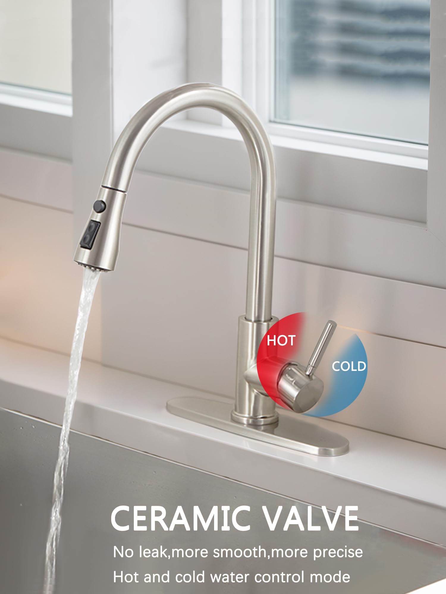 High Arc Single Handle Stainless Steel Kitchen Faucet with Pull Down Sprayer - Brushed Nickel Finish, 1 or 3 Hole Installation, Commercial Grade for RV, Laundry, Bar & Utility Sink - Perfect for Modern Kitchens & Small Spaces