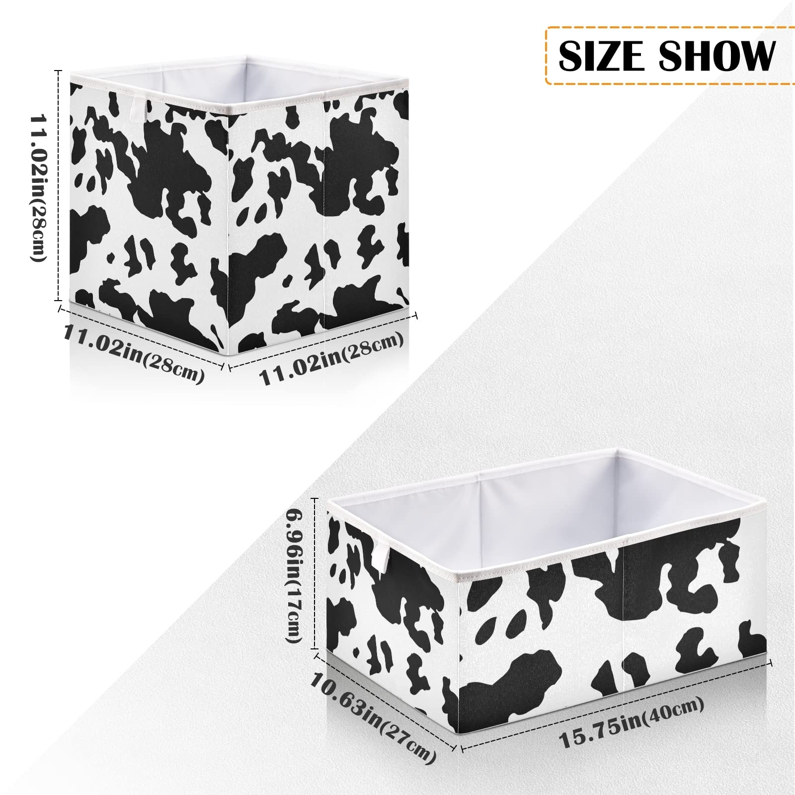 Cow Print Storage Basket - Black & White Animal Texture Foldable Rectangular Bin for Toys, Clothes & Nursery Organization | Collapsible & Easy to Assemble | Perfect for Kids' Room, Playroom & Home Storage