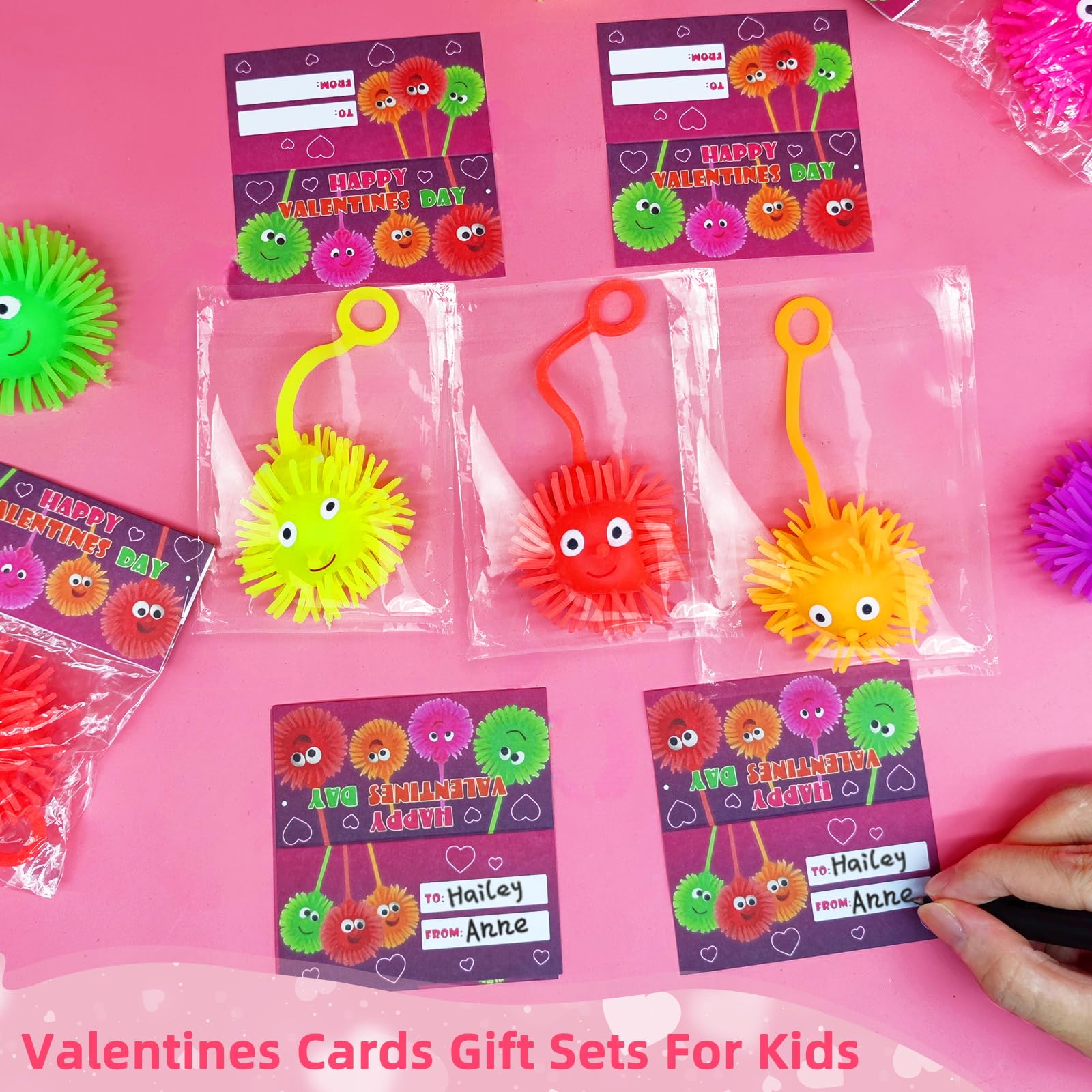 24 Pack Valentine's Day Gifts for Kids - Prefilled Cards with Fidget Toys, Flashing Light Puffer Balls | Bulk Party Favors for Classroom Exchange, Birthday Prizes | Perfect for School Celebrations, Holiday Gifts & Kids' Party Activities