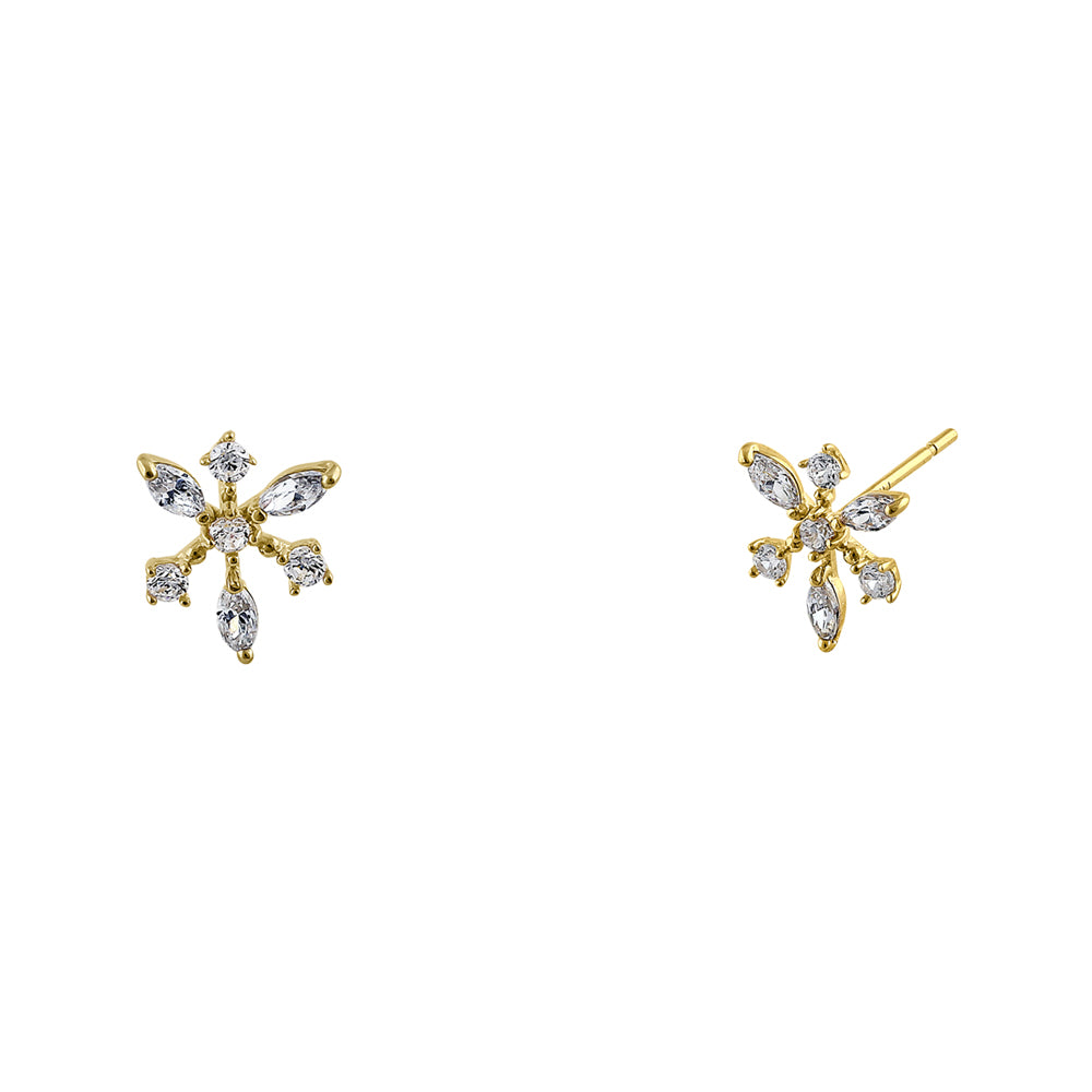 14K Solid Yellow Gold Dawn Star Cubic Zirconia Earrings for Women - Elegant CZ Stud Earrings for Daily Wear, Parties & Special Occasions