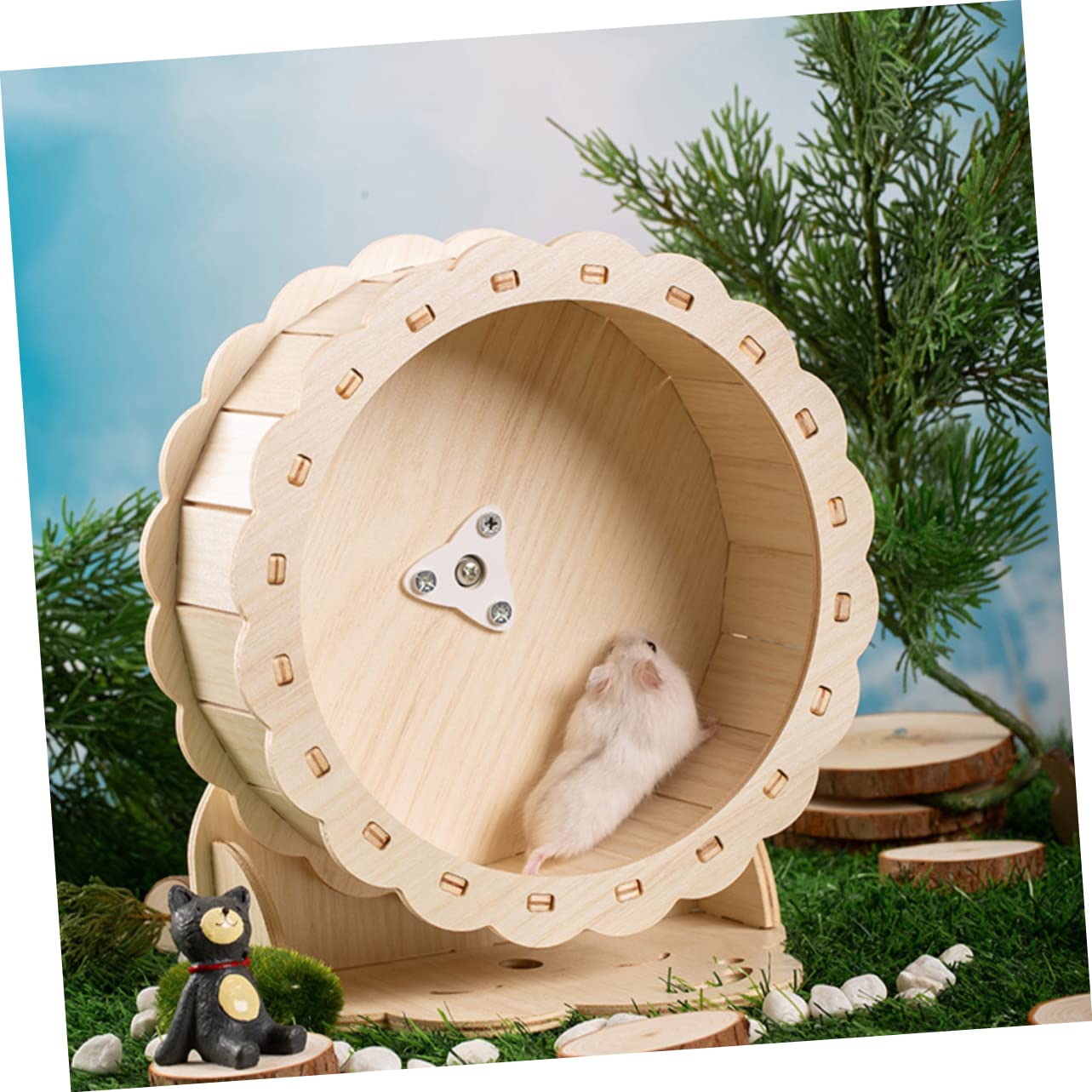 Silent Wooden Hamster Exercise Wheel - Small Pet Running Saucer Toy for Hamsters, Gerbils & Mice - Perfect for Cage, Playpen & Nighttime Use (1pc)