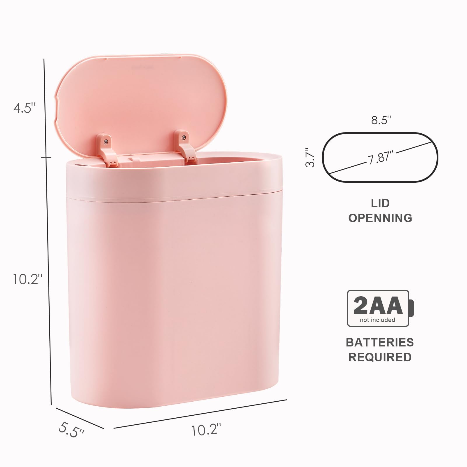 2 Gallon Slim Motion Sensor Trash Can with Lid - Automatic Plastic Garbage Bin for Bathroom, Bedroom, Living Room, Toilet & Office (Pink) | Hands-Free Waste Disposal for Home & Commercial Spaces