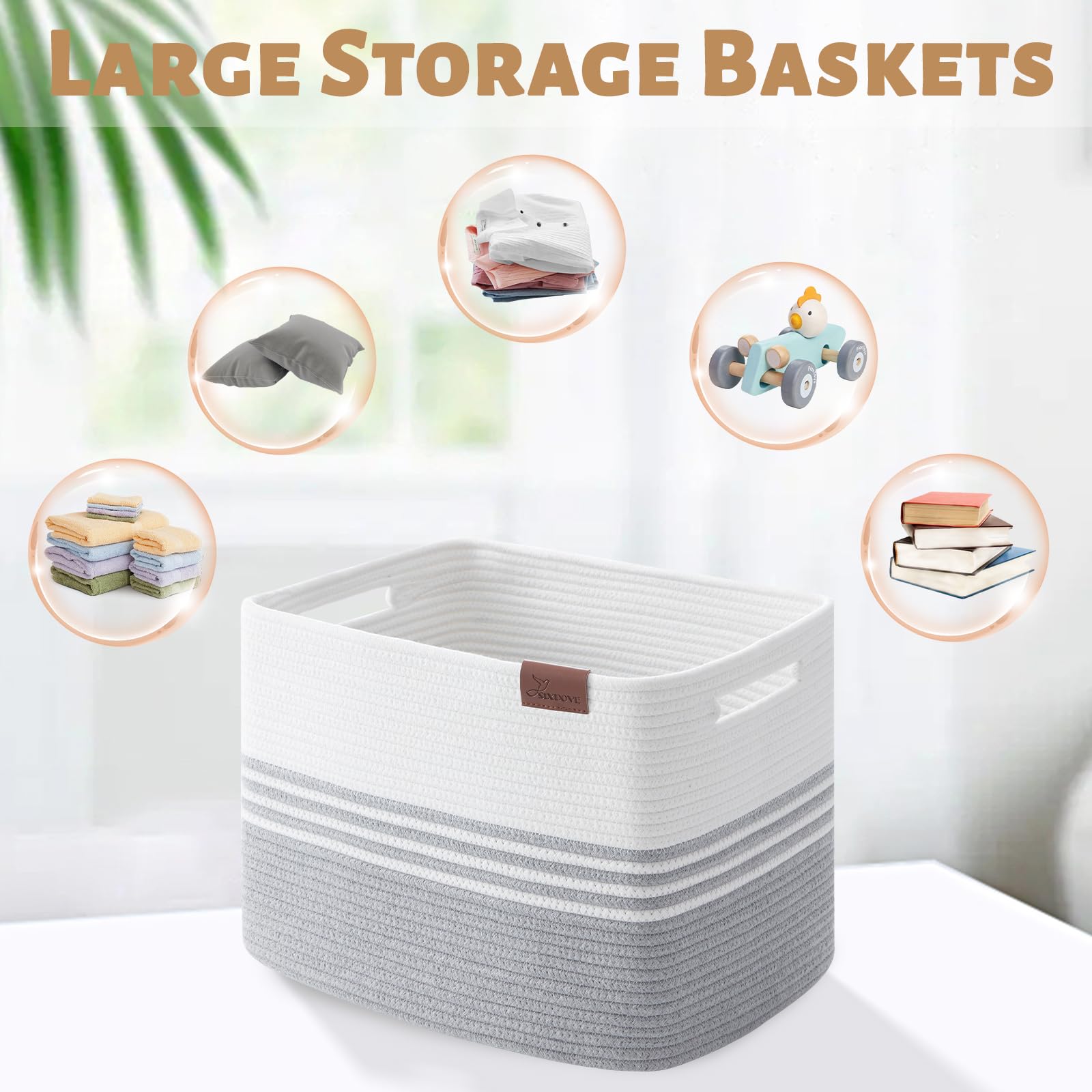 42L Storage Baskets 2-Pack - Cotton Rope Organizing Bins for Laundry, Blankets & Toys - Perfect for Closet, Living Room, Bedroom & Laundry Room Organization - Grey Home Storage Solutions