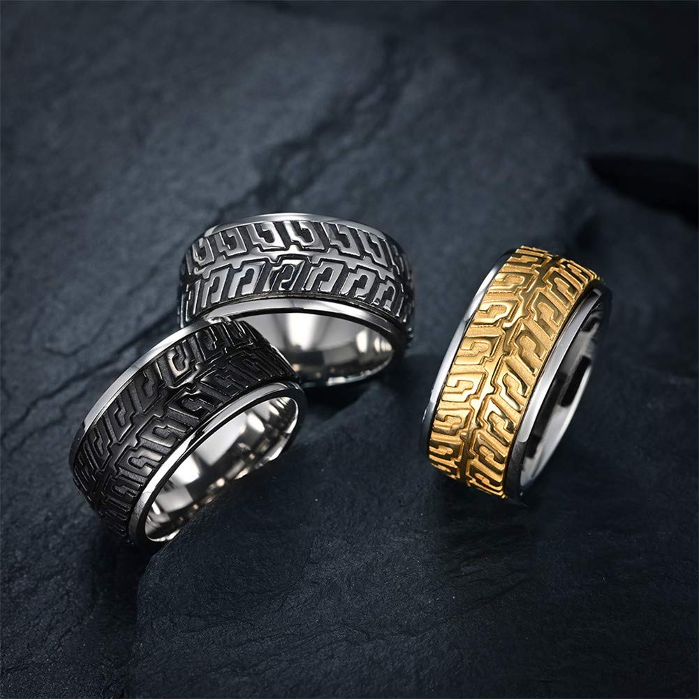Men's Stainless Steel Spinner Ring - Cool Tire Tread Design Biker Jewelry for Motorcycle Riders | Perfect Gift for Bikers & Car Enthusiasts | Great for Everyday Wear, Parties & Motorcycle Events
