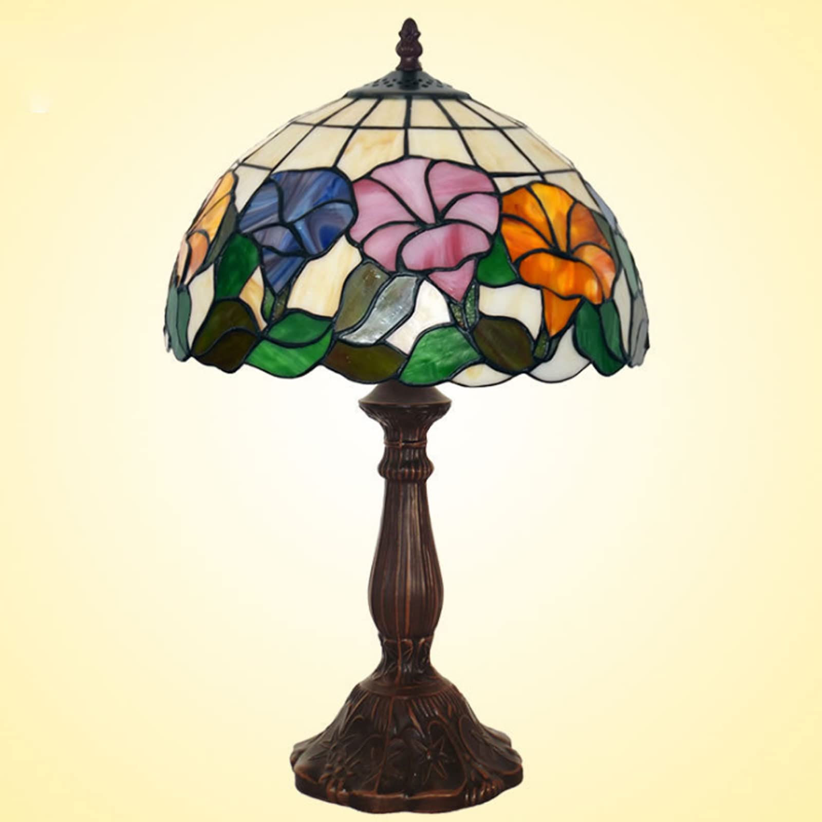 12 Inch Tiffany Stained Glass Table Lamp - Handmade Glass Lampshade with Metal Base - Elegant Night Light for Bedroom, Study & Living Room Decor - Perfect for Reading Nook, Office Desk & Cozy Home Ambiance