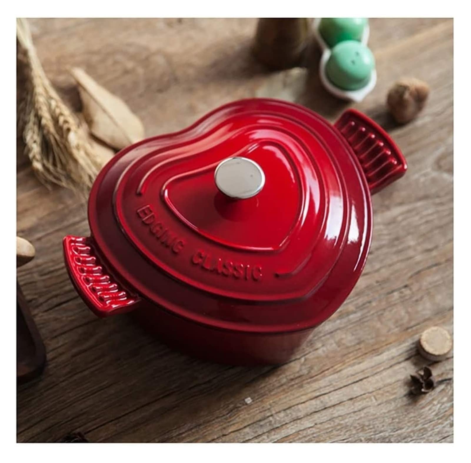 Heart-Shaped 2.5L Enameled Cast Iron Casserole Dish with Lid - Oven Safe Dutch Oven for Soups, Stews & Baking | Durable Enamel Coating Kitchenware by WANANHONG | Perfect for Family Dinners, Holiday Meals & Cozy Winter Cooking