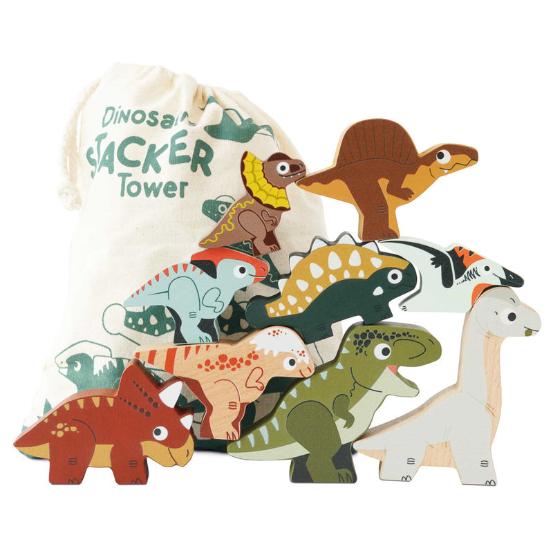 Petilou Wooden Jurassic Dinosaur Stacking Toys with Storage Bag - Educational Montessori Toys for Toddlers & Kids - Perfect for Birthday Gifts, Preschool Learning, and Imaginative Play