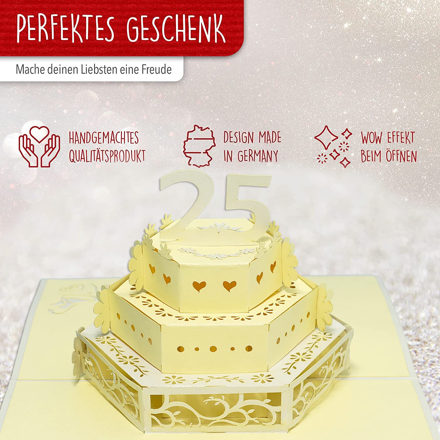 LIN Pop Up 3D Greeting Card for 25th Silver Wedding Anniversary - Handmade Wedding Cake Design (#211) | Perfect for Anniversary Gifts & Romantic Celebrations