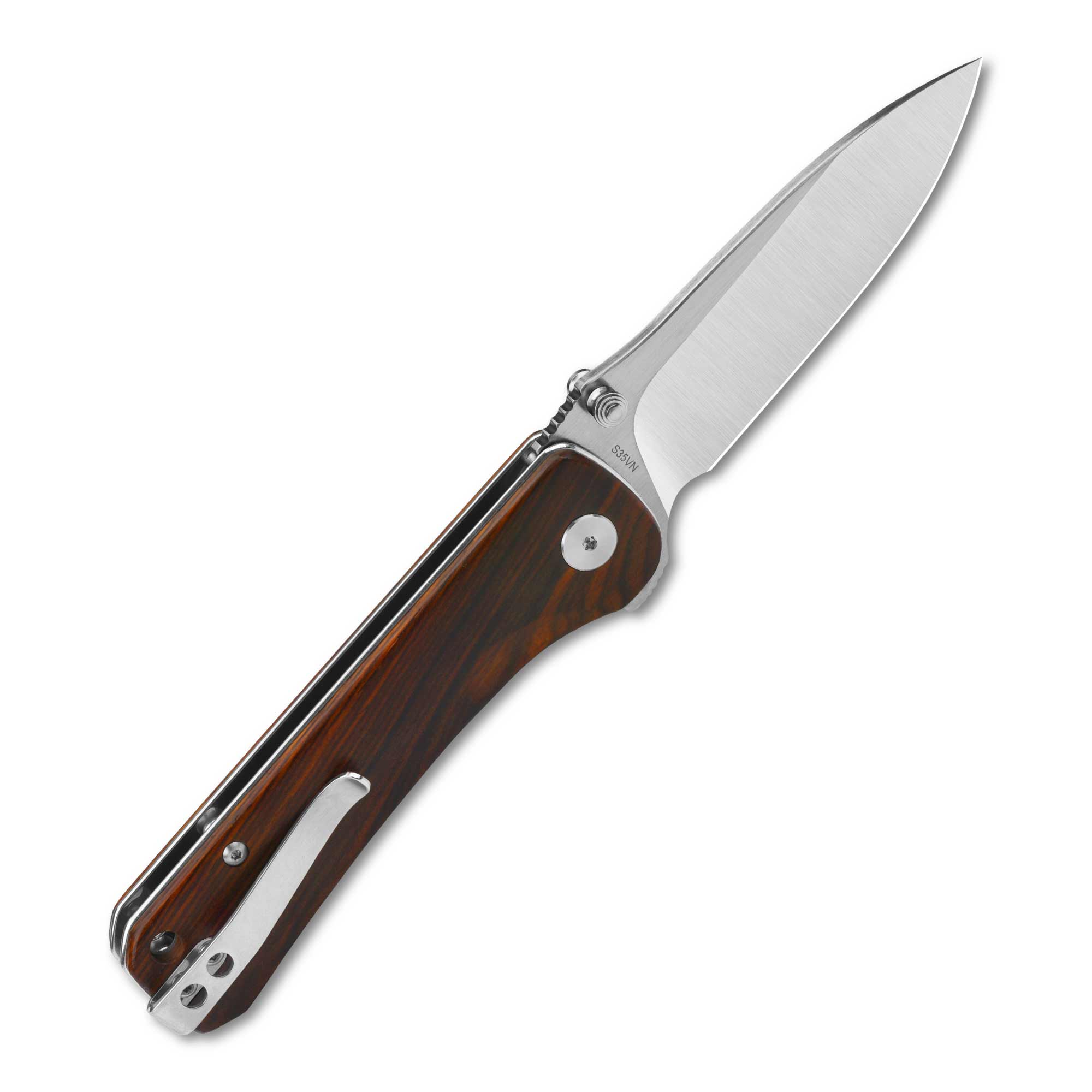 Premium QSP Hawk Liner Lock Pocket Knife - Laminated Damascus & S35VN Steel Blade with Cocobolo Wood Handles - EDC, Camping, Hunting & Outdoor Survival Tool