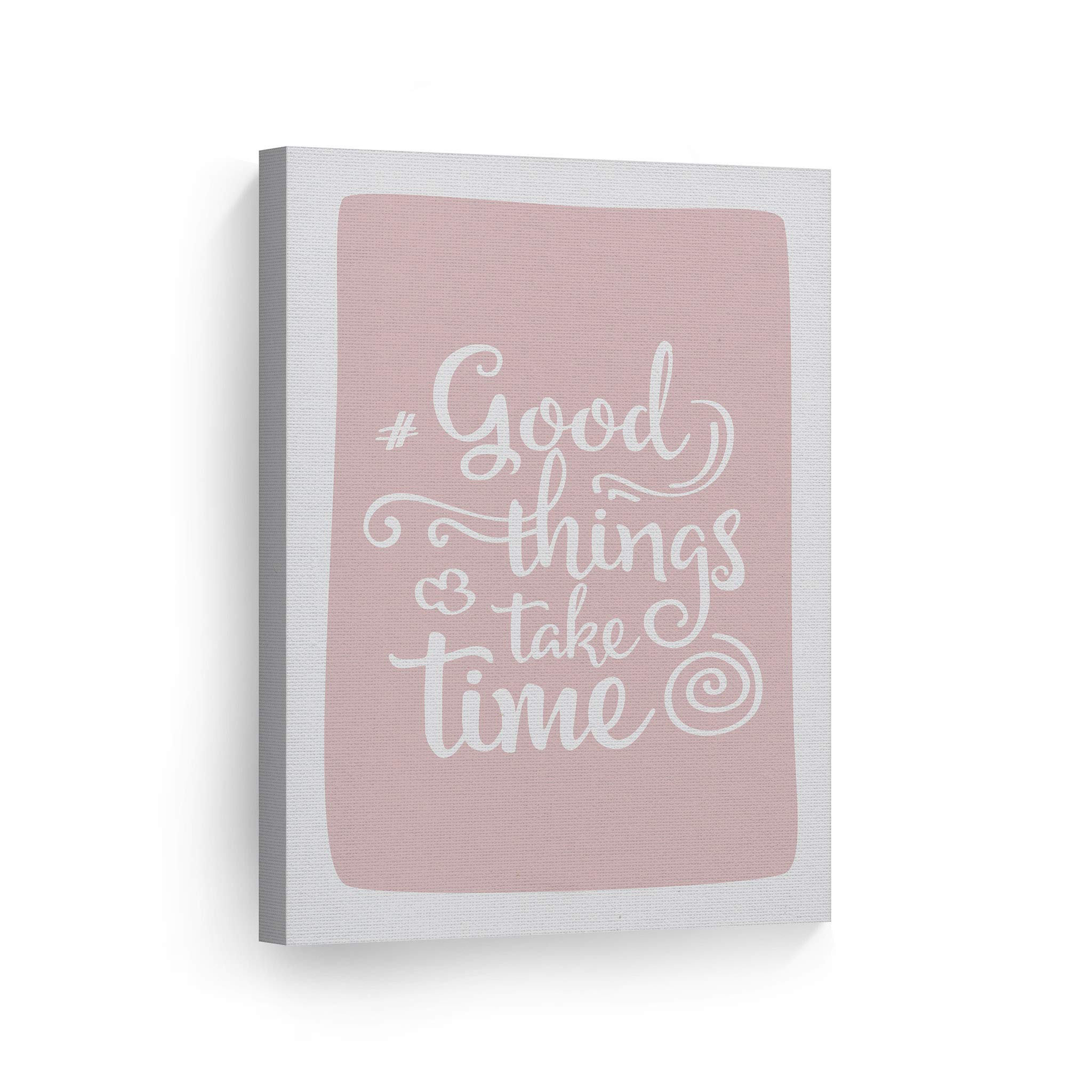 Good Things Take Time Lettering Pink Canvas Print - 40x30 Inch Inspirational Wall Art for Kids Room, Nursery & Baby Room Decor | Made in USA | Perfect for Birthday Gifts & Home Decoration