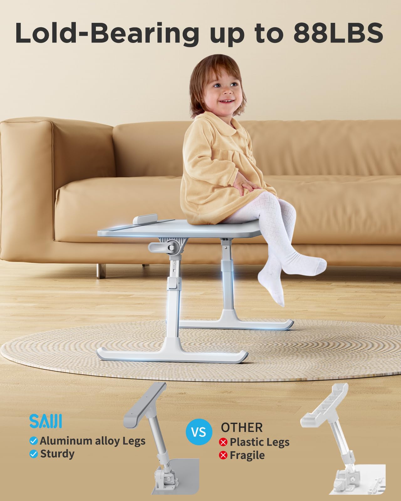 SAIJI Adjustable Leather Lap Desk for Laptop - Portable Lightweight Standing Desk for Bed, Couch, Sofa & Floor - Perfect for Working, Eating, Reading & Writing - Ideal for Adults & Kids (20.5