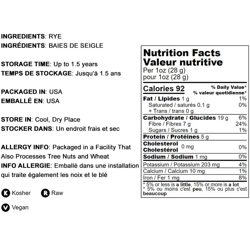 Food to Live Organic Stone Ground Rye Flour - 16 lb Bulk Bag, Whole Grain Rye Berries, Kosher & Vegan Certified, Perfect for Bread Baking, Sourdough & Artisan Loaves | USA Made | Ideal for Home Bakers & Professional Kitchens