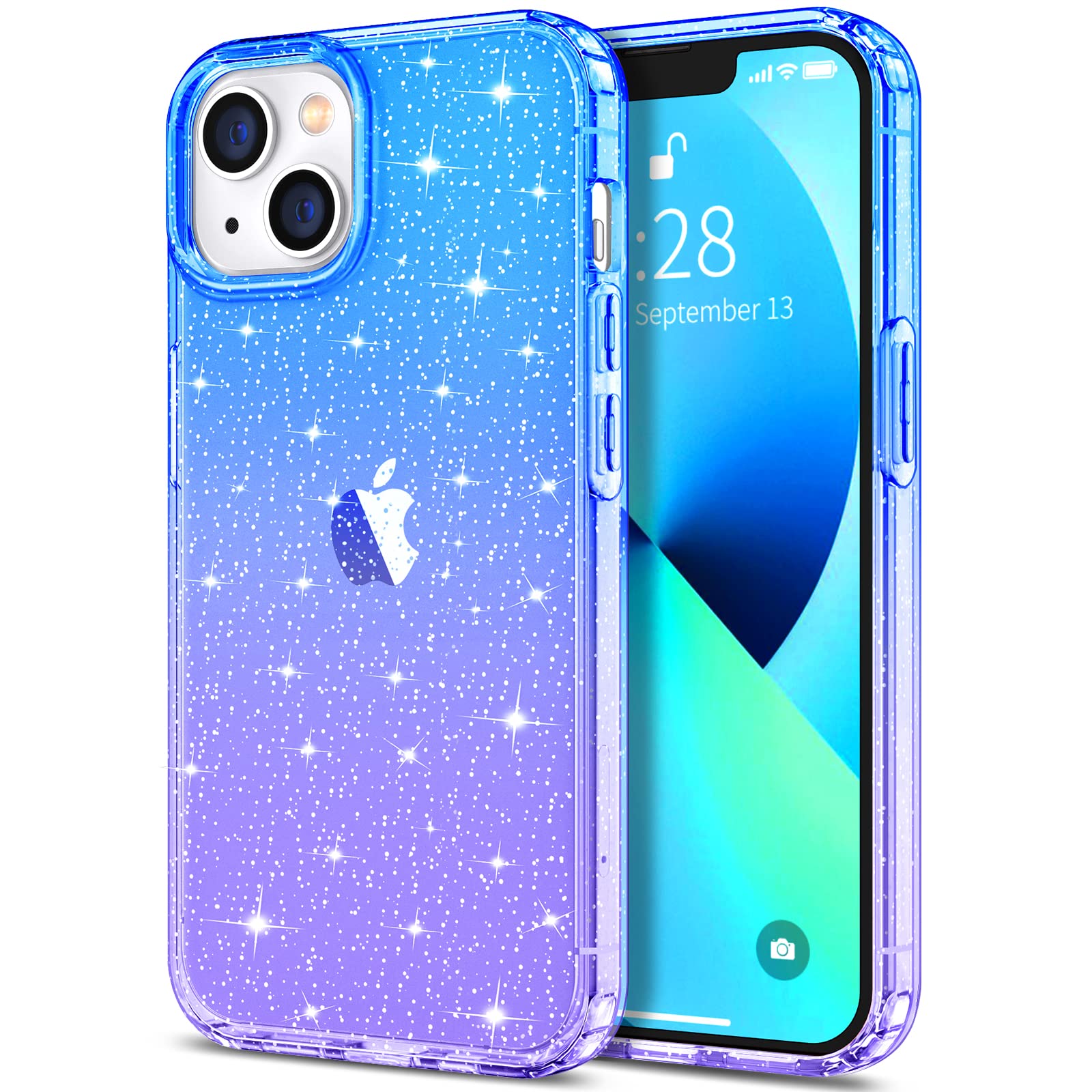 Hython Glitter Case for iPhone 13 - Sparkly Clear TPU Protective Cover with Anti-Scratch & Shockproof Design | Slim Fit Cute Phone Case for Women & Girls (Blue/Purple Glitter) | Perfect for Everyday Use, Parties & Gifting