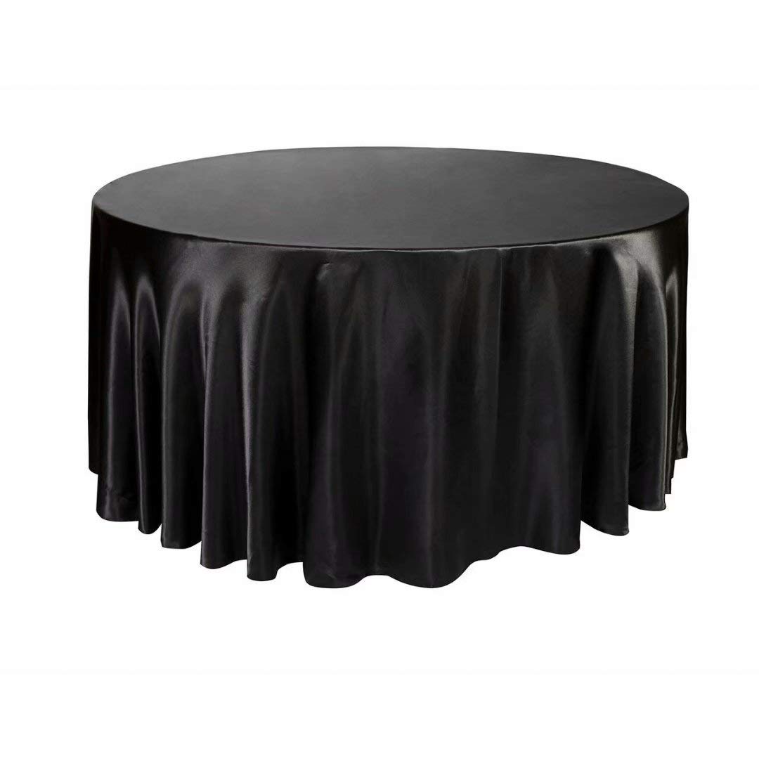 HAORUI 118-Inch Round Satin Tablecloth - Elegant Black Circle Table Cover for Kitchen, Buffet, Wedding & Banquet Events | Perfect for Dining Tables, Party Decorations & Special Occasions