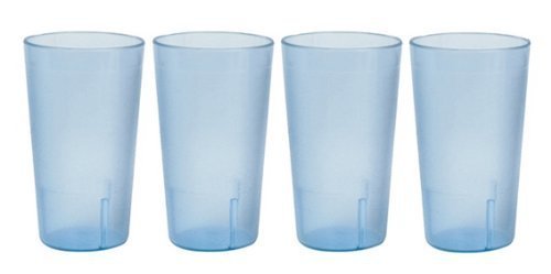 20oz Stackable Commercial Plastic Tumblers - Set of 4 Durable Break-Resistant Restaurant Drink Cups in Blue - Perfect for Coffee Shops, Diners & Food Service Businesses