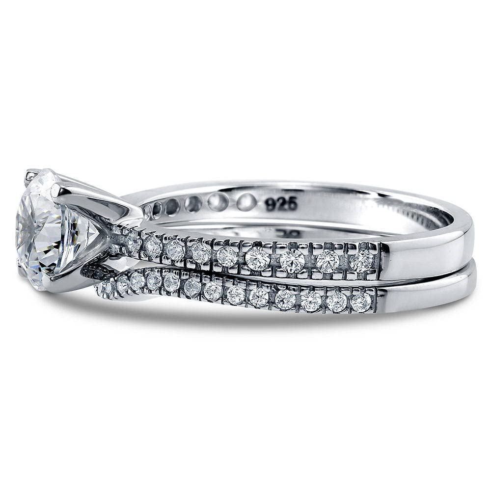 BERRICLE Sterling Silver 1 Carat Round Cut Cubic Zirconia Solitaire Engagement Ring & Wedding Band Set for Women - Rhodium Plated Size 4-10 - Perfect for Proposals, Anniversaries & Romantic Gifts
