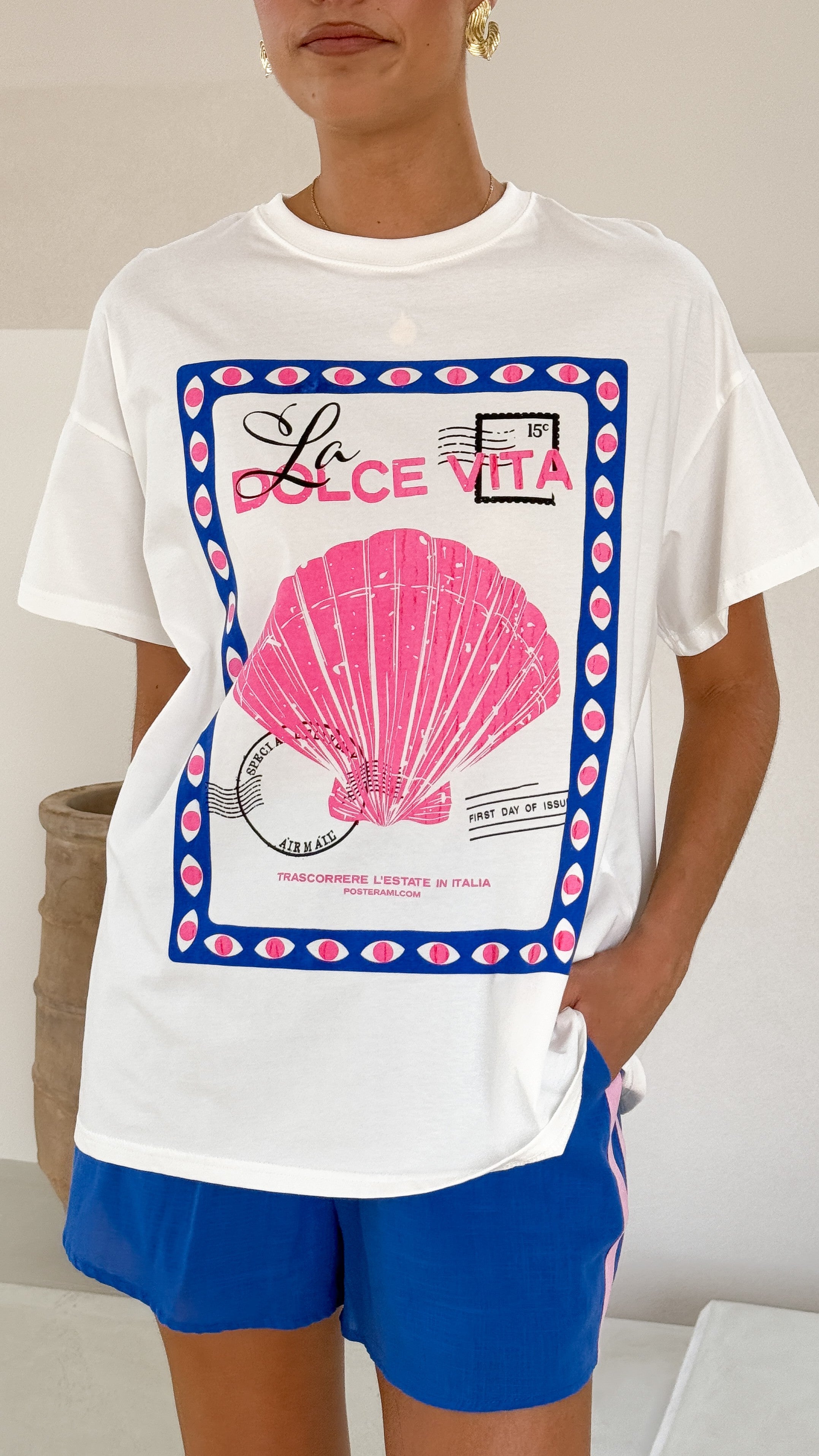 La Dolce Women's Top and Shorts Set - Pink & Blue Outfit for Summer, Beach, and Casual Wear
