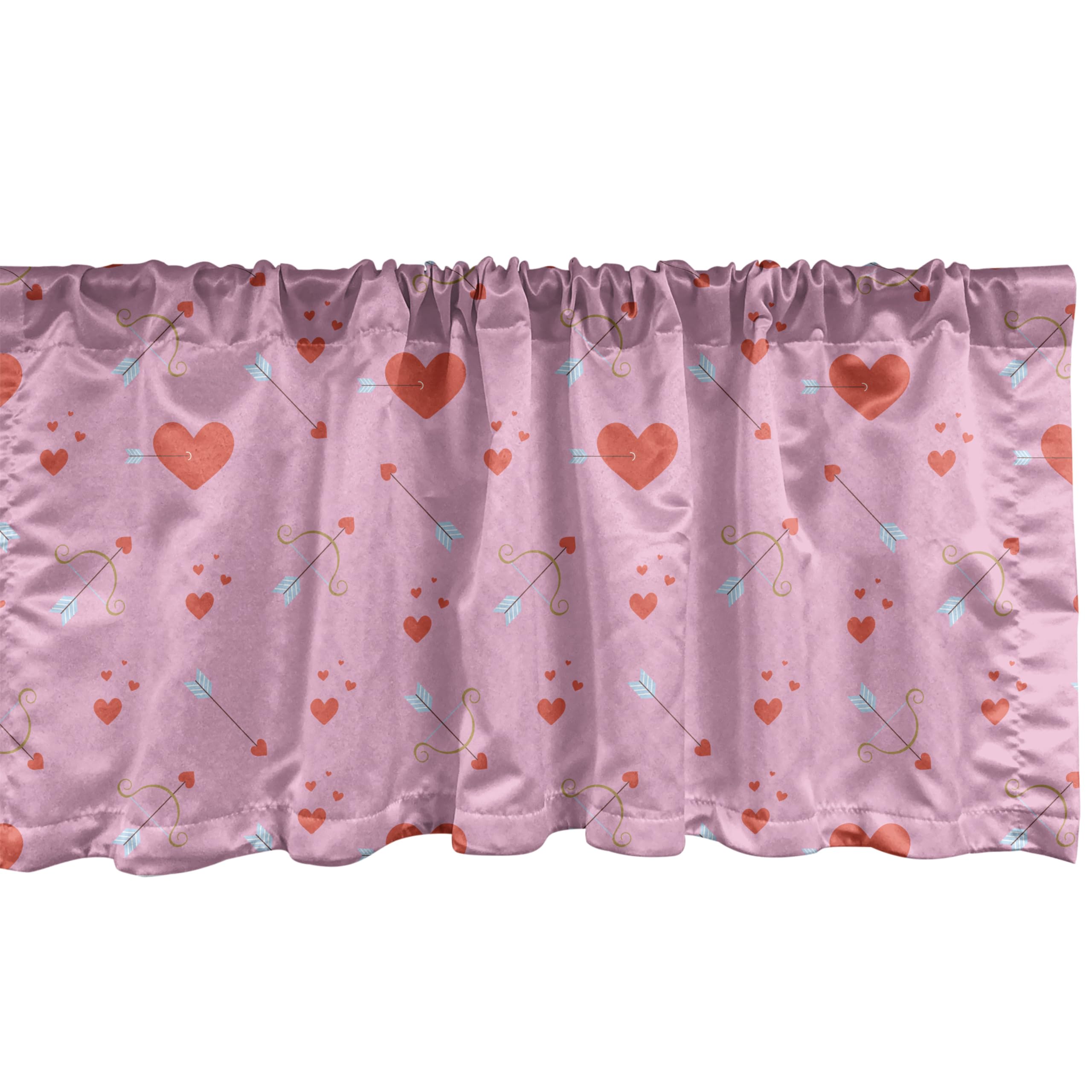 Ambesonne Valentine's Day Window Valance Set of 2 - Romantic Hearts & Cupid Design, Rod Pocket Kitchen & Bedroom Curtain Valances 54x12 Inches, Pink Burnt Sienna - Perfect for Valentine's Decor, Wedding Gifts & Romantic Home Accents