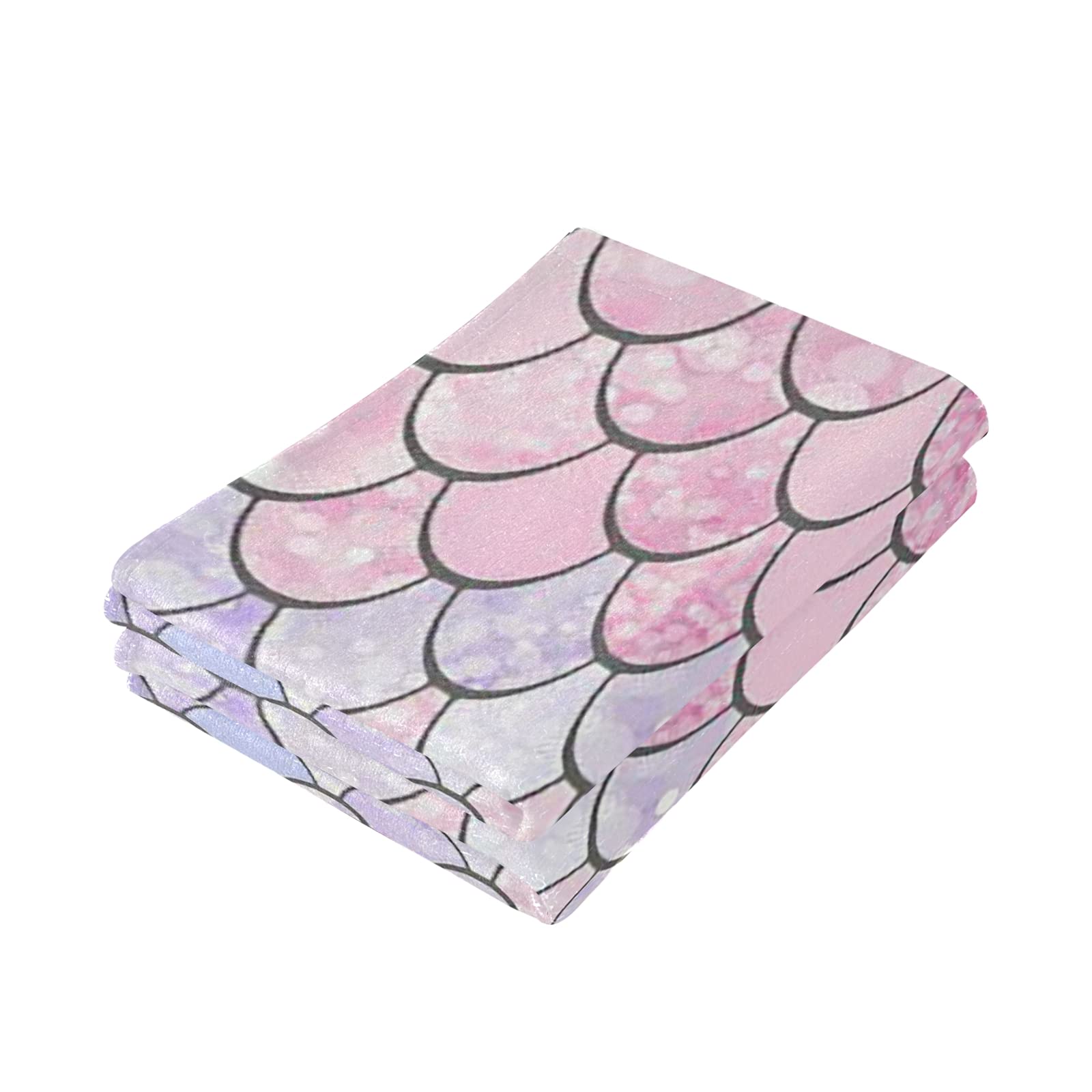 Wamika Mermaid Scale Bath Towel Set - Super Absorbent Hand & Dish Towels (2 Pack, Pink & Turquoise) for Kitchen, Bathroom & Beach Use