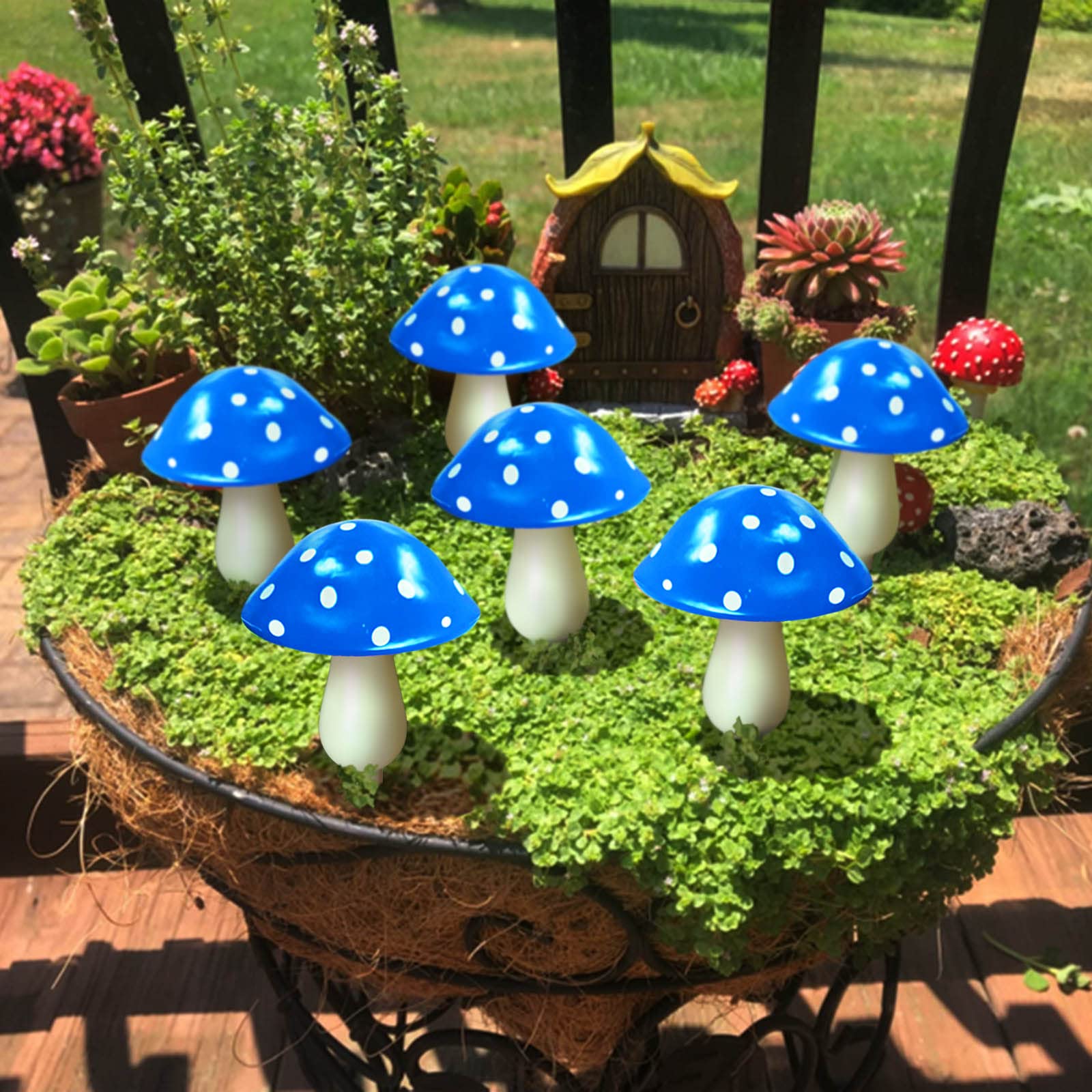 6-Pack Blue Solar Garden Lights - Waterproof Solar Powered Mushroom Stake Lights for Outdoor Yard, Lawn, Deck & Fence Decor - Perfect for Backyard Landscaping, Christmas & Halloween Decorations - Ideal for Pathway Lighting, Garden Accents & Seasonal Celebrations