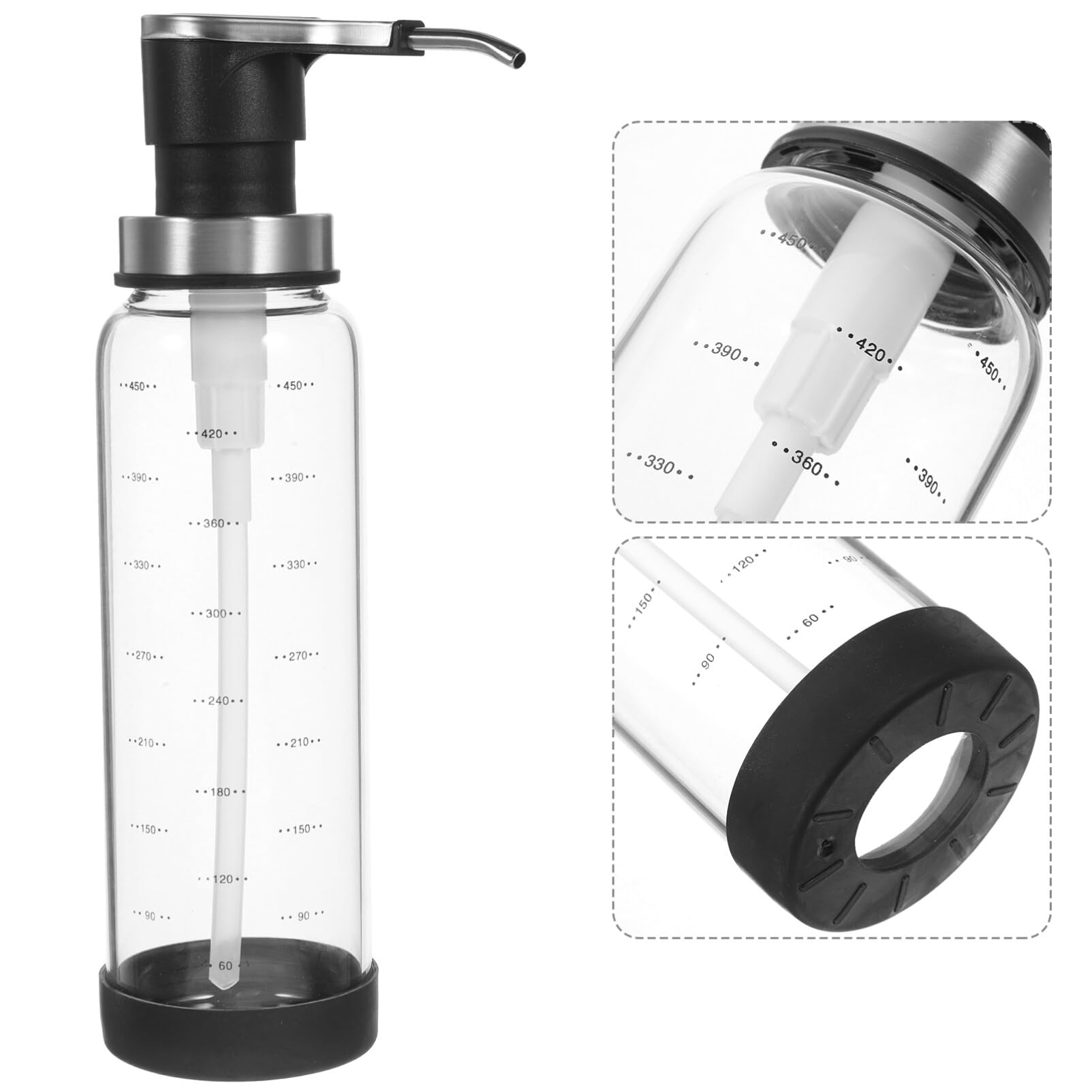 Premium Glass Syrup Dispenser Bottle with Pump Lid - Ideal for Kitchen, Coffee Bar & Cocktail Making - Durable & Leak-Proof for Simple Syrup, Honey, Jam & Oil Dispensing