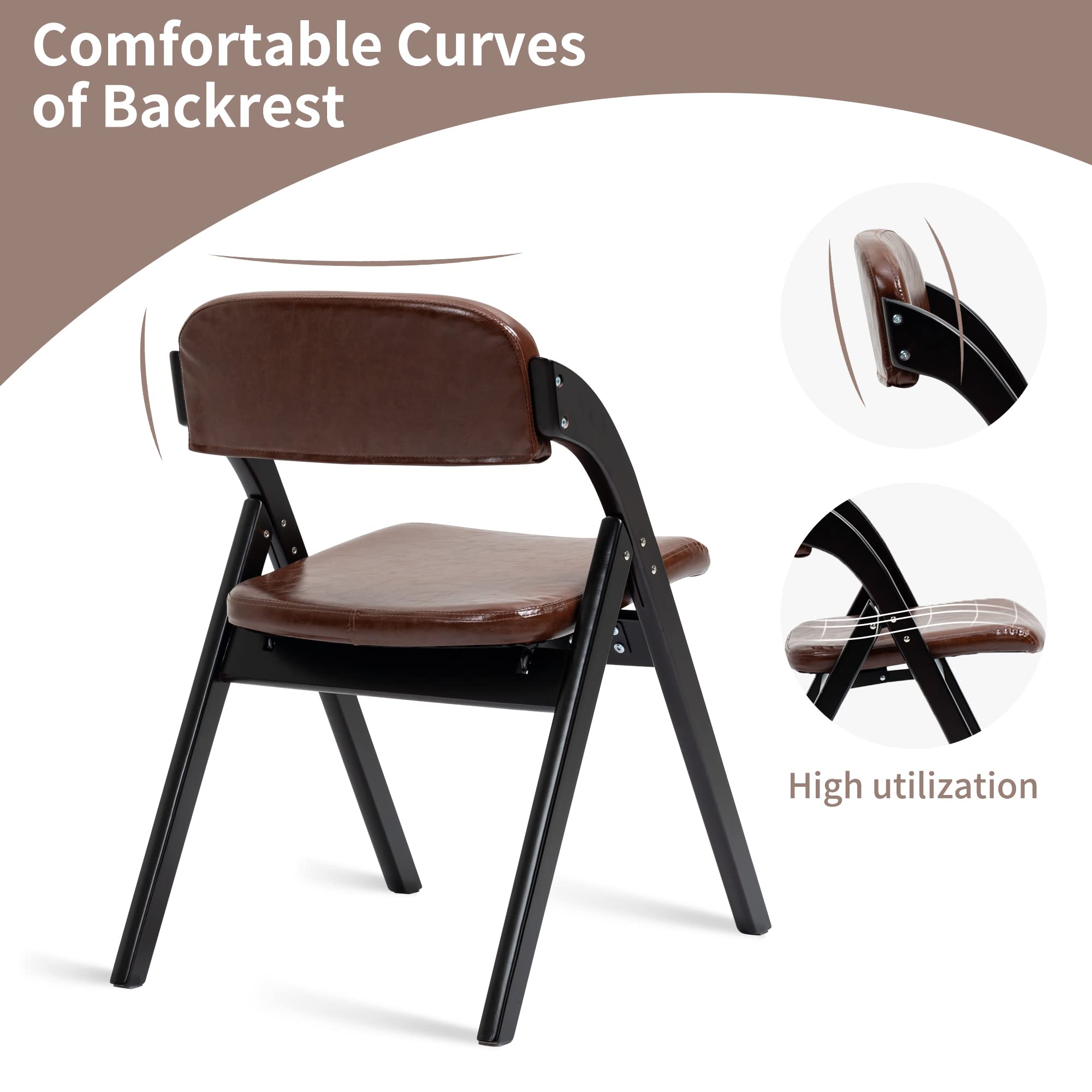 HOMEFUN PU Folding Chairs with Padded Seats - Set of 2 Wooden Stackable Dining Chairs - Easy to Assemble for Kitchen, Office, Wedding & Guest Use - Comfortable Seating for Parties, Events & Home Decor