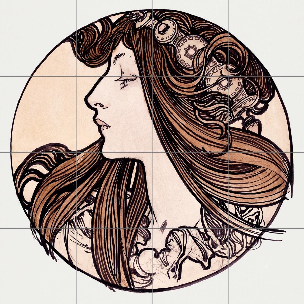 Alphonse Mucha Tile Mural Kitchen Backsplash - Vintage Art Nouveau Wall Decor - Perfect for Kitchen Renovation & Home Decoration