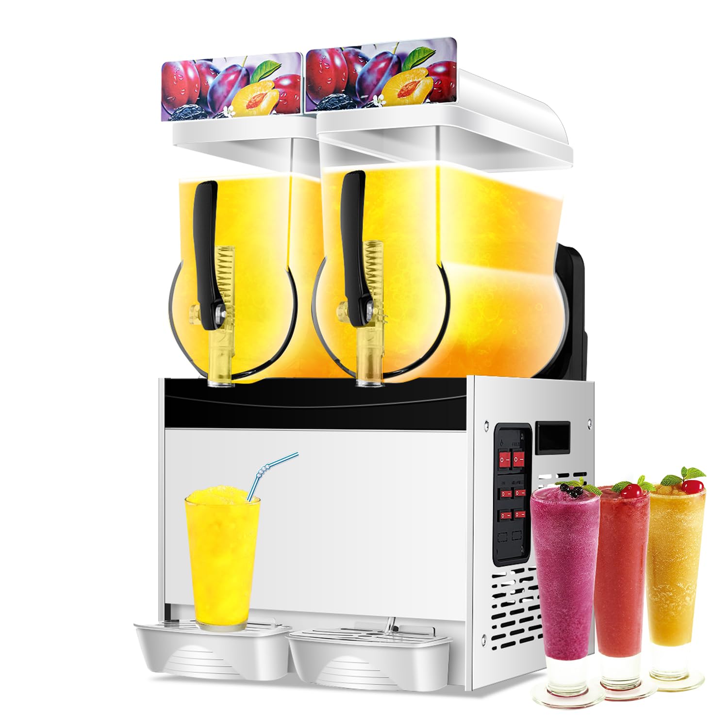 Commercial Slushy Machine for Alcoholic Beverages - 110V Stainless Steel 15Lx2 Tank Margarita Maker, Frozen Drink & Smoothie Slushy Machine - Perfect for Bars, Restaurants, and Party Events