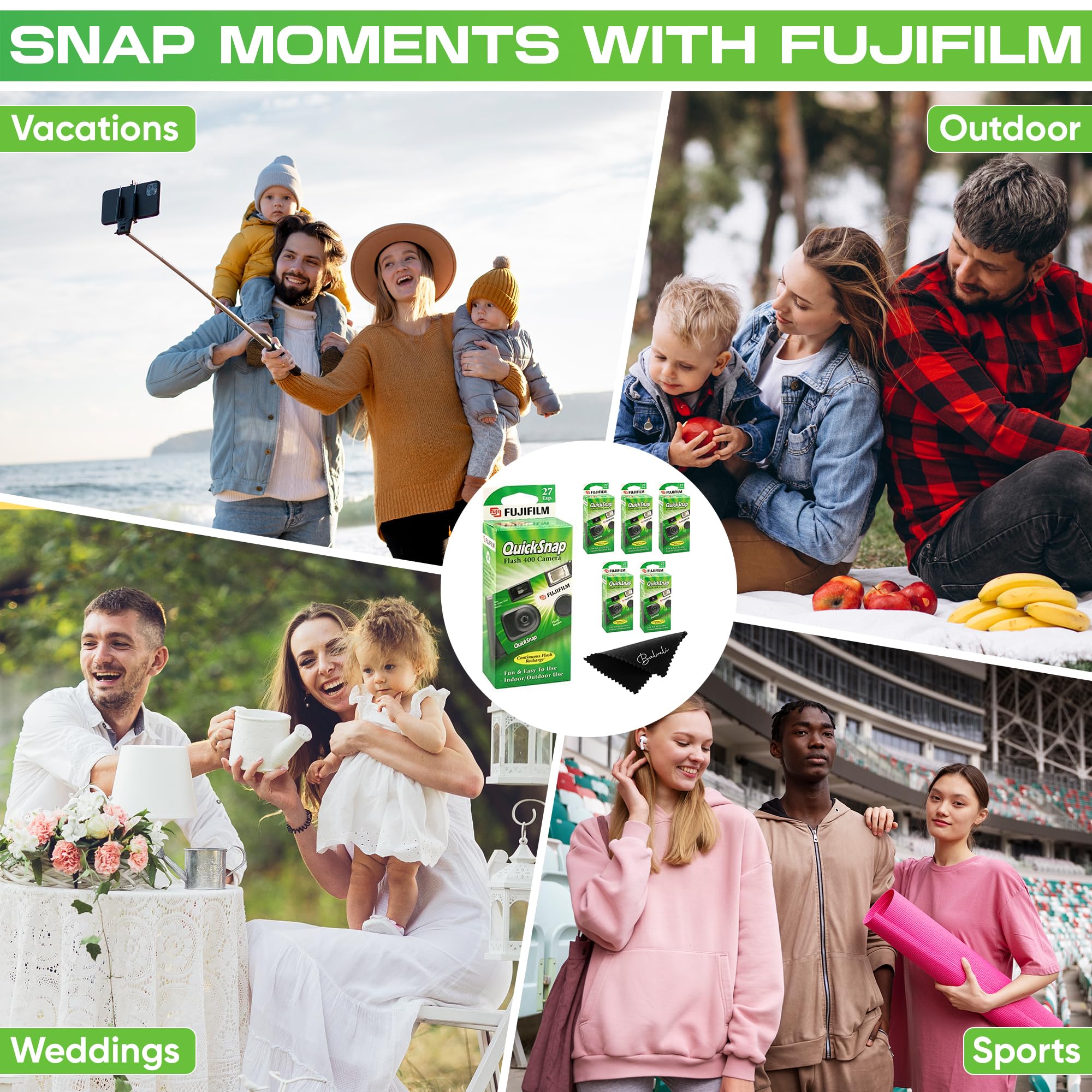 FujiFilm Quicksnap Flash Disposable Camera 400 ISO, 6-Pack 35mm Film Camera with 27 Exposures - Perfect for Weddings, Parties, Travel & Events - Bulk Disposable Cameras for Photography Enthusiasts
