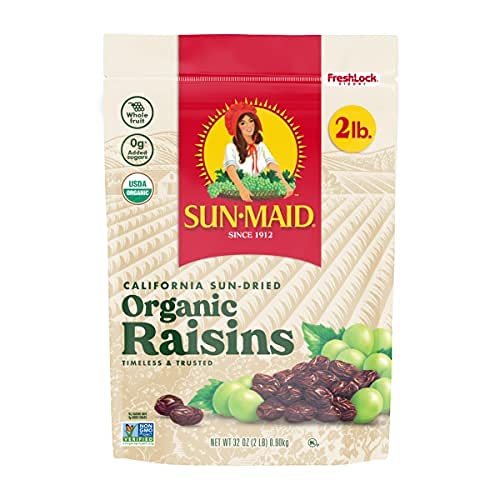 Organic Sun-Dried California Raisins - 32oz (2 Pack) Resealable Bag | No Sugar Added, Non-GMO, Vegan Snack | Perfect for Baking, Trail Mix, Yogurt Toppings & Healthy Lunchbox Treats