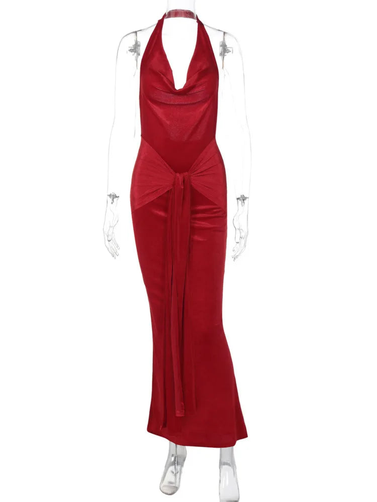 Sexy Deep V Neck Halter Maxi Dress for Women - Ruched Bodycon Long Gown with Backless Design - Perfect for Evening Parties, Club Wear & Special Occasions
