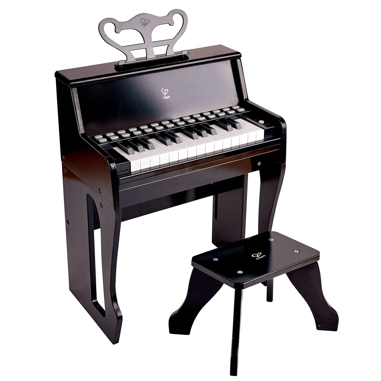 Hape Learn with Lights Black Piano with Stool - Kids Musical Toy Keyboard for Early Learning & Play - Perfect for Home, Classroom & Music Enthusiasts