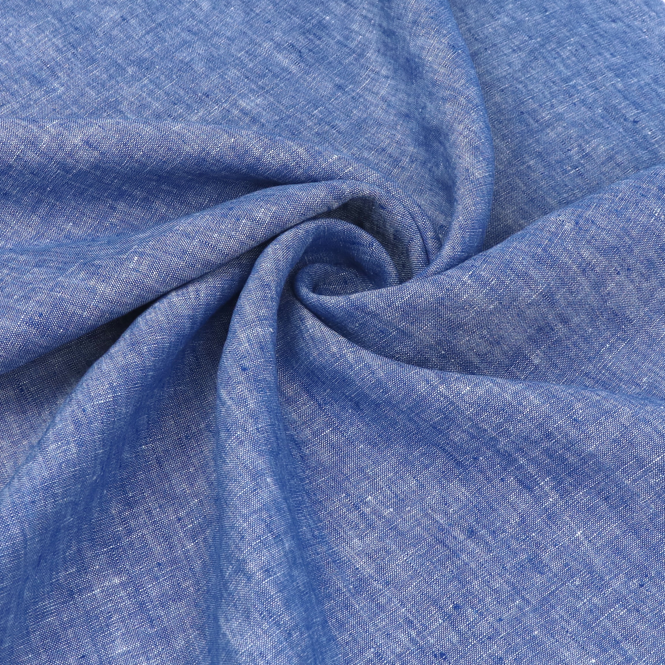 Pure Linen Flax Fabric - Melange Blue Color - 37cm End of Bolt - Perfect for DIY Crafts, Home Decor & Sewing Projects