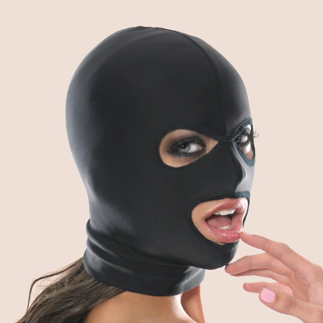 Fetish Fantasy Soft Spandex 3 Hole Hood - Breathable Full Face Mask for BDSM, Cosplay & Role Play - Perfect for Halloween, Fetish Parties & Sensual Play