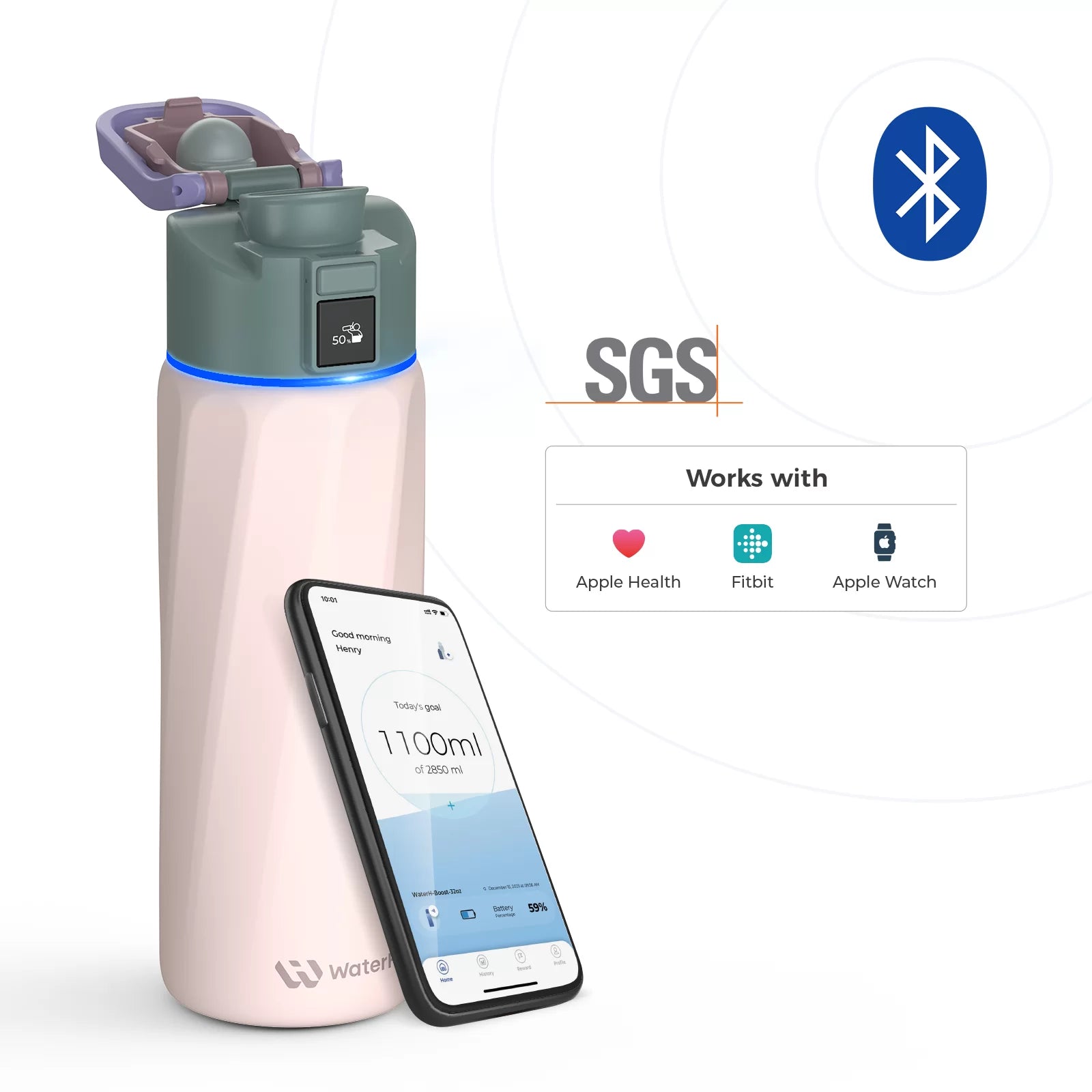 WaterH Smart Water Bottle 24oz with Hydration Tracking & App Sync - Leak Proof, BPA Free Stainless Steel Bottle for Gym, Hiking & Daily Hydration | Official Store
