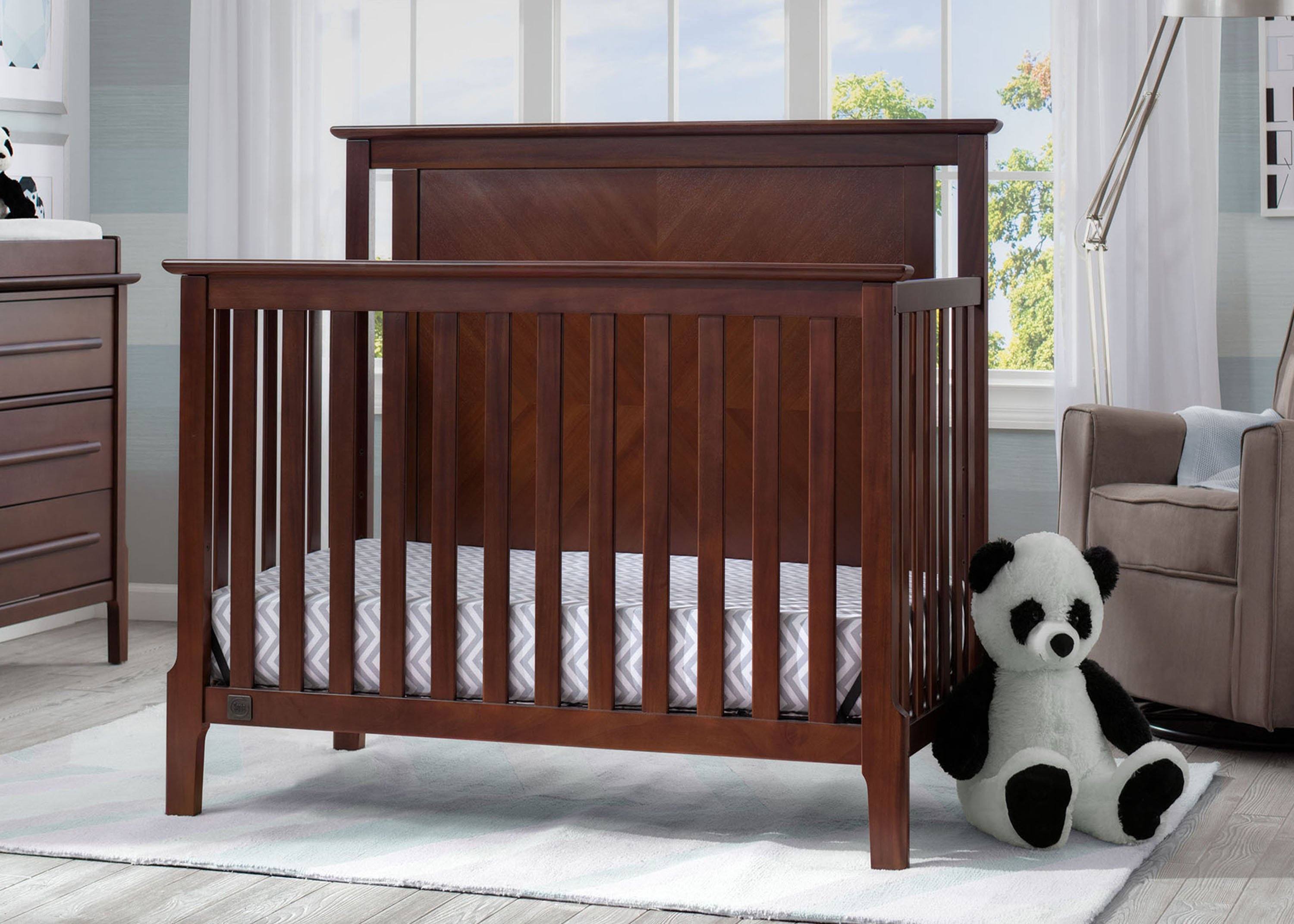 Mid Century Modern 4-in-1 Convertible Baby Crib - Toddler Bed, Daybed & Full Size Bed - Nursery Furniture for Boys & Girls - Perfect for Small Spaces & Modern Homes
