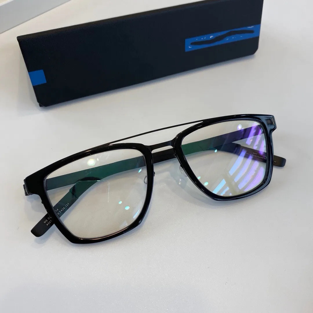 Aimee Men's Full Rim Square Double Bridge Titanium Acetate Eyeglasses Frame 4507 - Lightweight & Durable for Work, Reading & Everyday Use