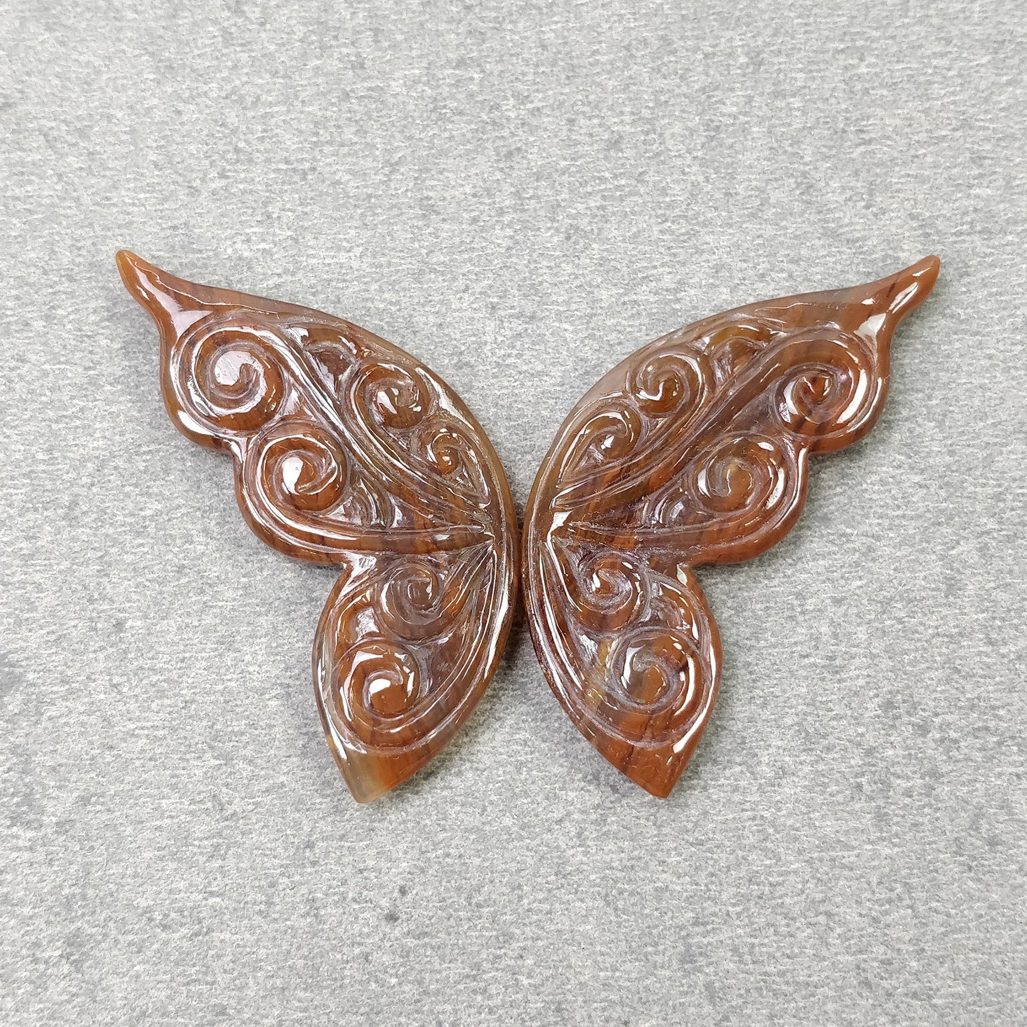 Natural Botswana Striped Agate Gemstone Butterfly Carving - 44.00cts Bi-Color Handcrafted Agate Jewelry (42x18mm Pair) - Perfect for Boho Jewelry Making, Crystal Healing & Unique Gift Giving