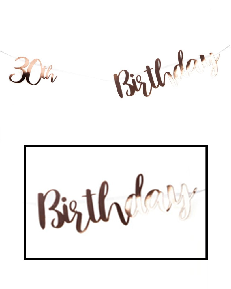 30th Birthday Rose Gold Bunting Decorations - 1.8m Party Garland for Anniversary, Milestone Celebration & Home Decor