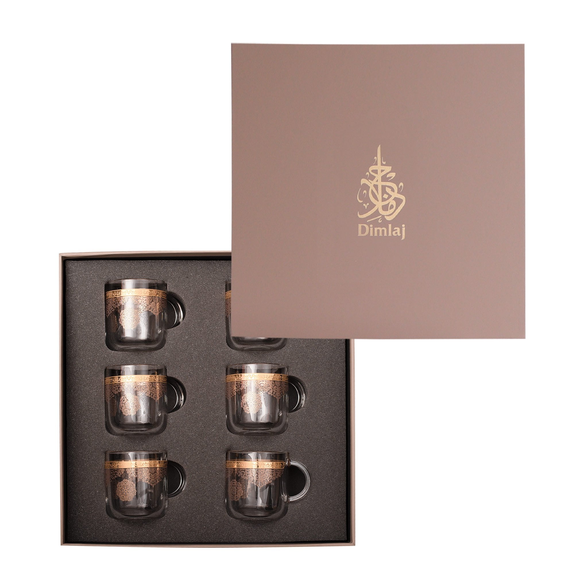 Dimlaj Selena 6-Piece Ceramic Coffee Mug Set in Gold & Pink - Perfect for Home, Office, and Gift Giving