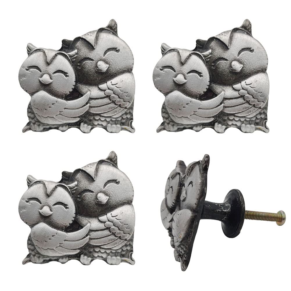 Owl Knob 4PCS Zinc Alloy Drawer Pulls for Kitchen Cabinet & Wardrobe - Decorative Hardware Accessories for Home Furniture