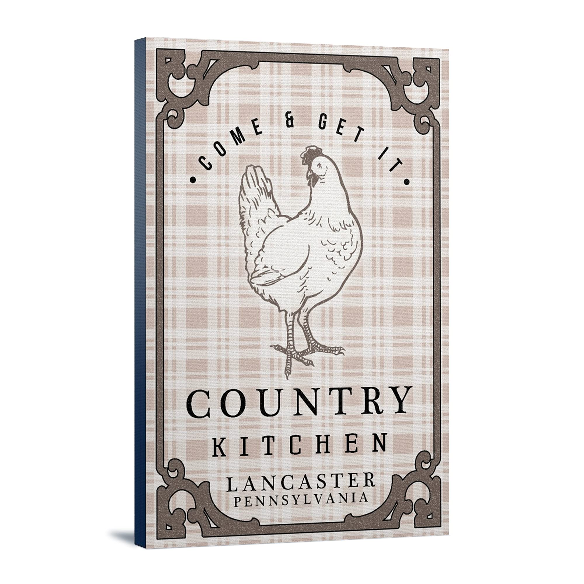 Lancaster Pennsylvania Chicken on Plaid Wall Art - 16x24 Wrapped Canvas Farmhouse Decor - Country Kitchen & Living Room Wall Decor